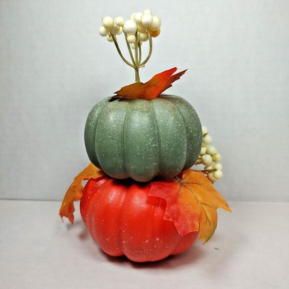 Perfect Harvest Stacked Pumpkins Thanksgiving Halloween Fall Autumn Multicolor - Picture 6 of 15